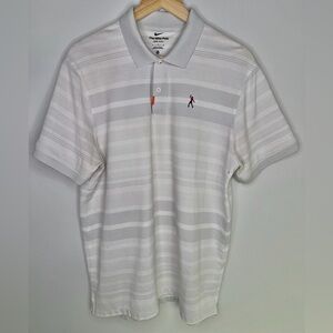 Nike Dri-FIT Golf Polo Shirt Mens Large White Gray Striped Short Sleeve